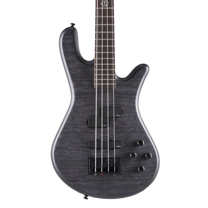 Close up front view of Spector NS Pulse II 4-String Bass Guitar (Black Stain Matte) on white background