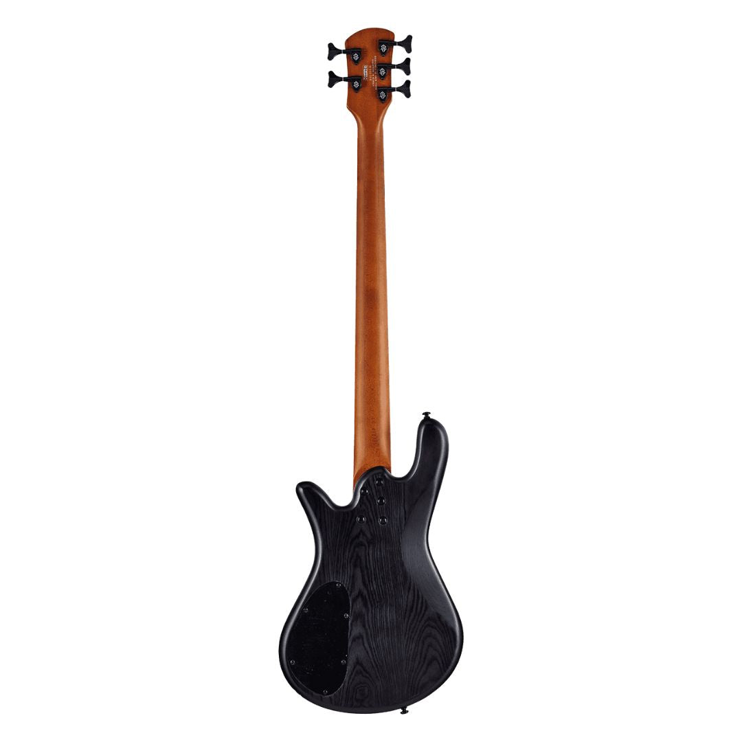 Rear view of Spector NS Pulse II 5-String Bass Guitar Black Stain Matte on white background