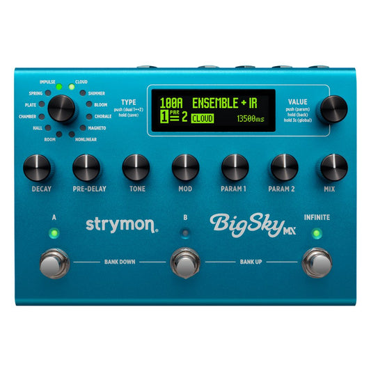 Top view of Strymon BigSky MX pedal on white background