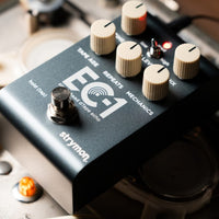 Angled top view of Strymon EC-1 on top of tape machine