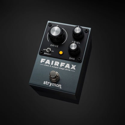 Angled front view of Strymon Farifax Class A Output Stage Drive Pedal on dark background