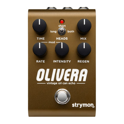 Front view of Strymon Olivera Vintage Oil Can Echo Pedal on white background