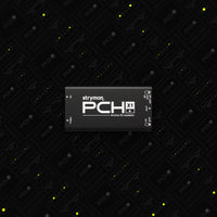 Front view of Strymon PCH X1 Active DI Isolator on PCH X1 and X2 collage background