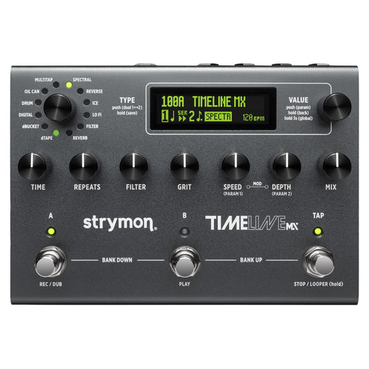 Front view of Strymon TimeLine MX Pedal on white background