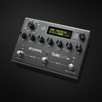 Angled front view of Strymon TimeLine MX Pedal on dark grey background