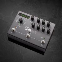 Angled top view of Strymon TimeLine Multi Delay Pedal on gray background