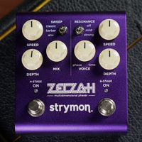 Front view of Strymon Zelzah on top of an amplifier