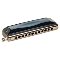 Angled front view of Suzuki G-48 Chromatic Gregoire Maret Signature Harmonica on white background