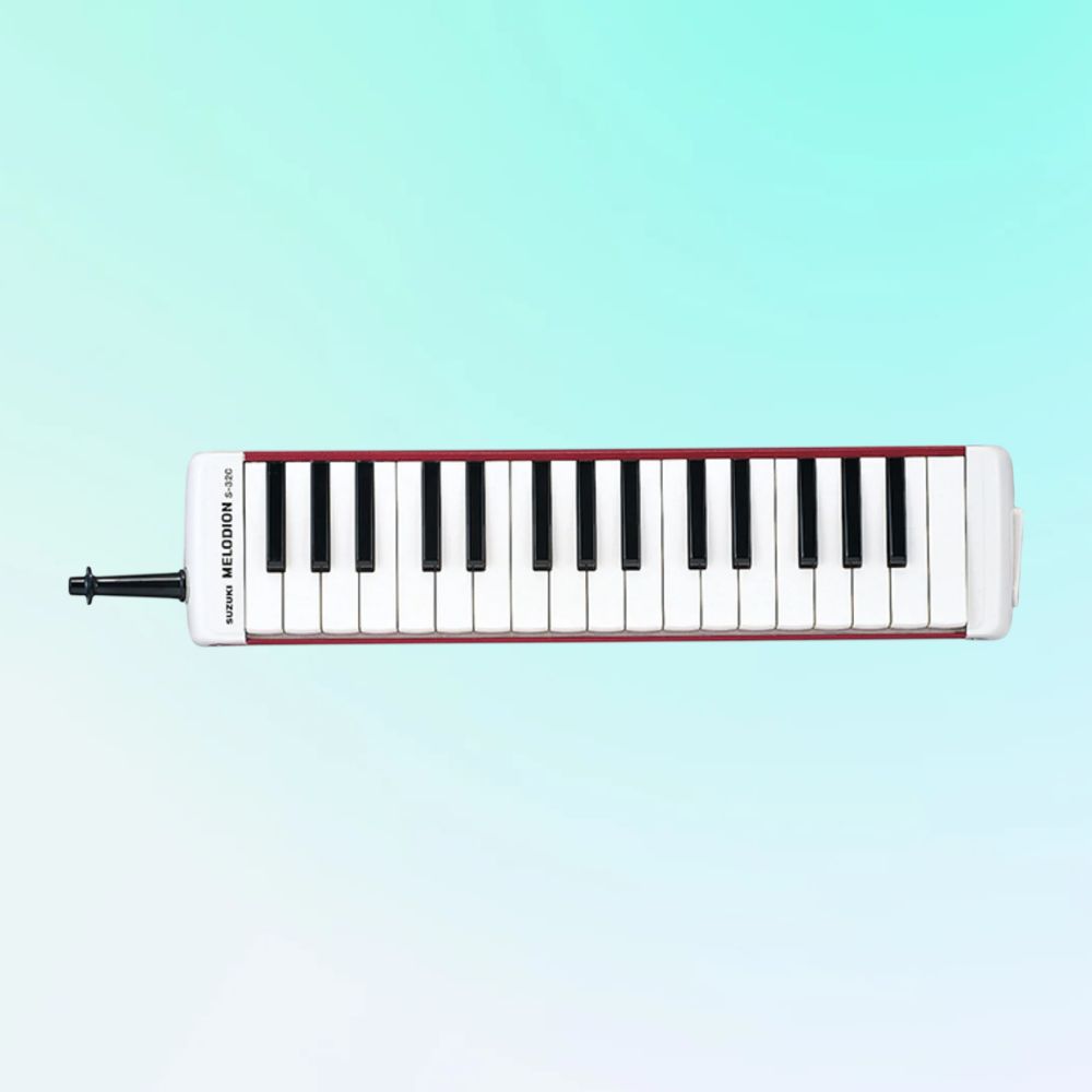 Front view of Suzuki S-32C Soprano Melodion on blue background