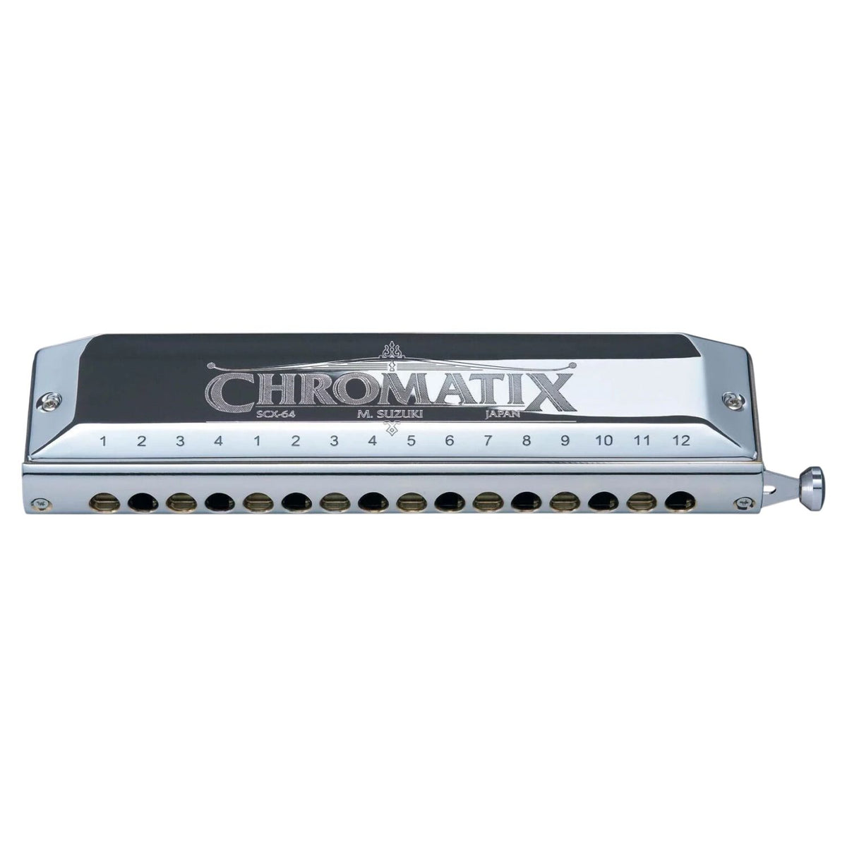 Front view of Suzuki SCX-64 Chromatic 16 Hole Harmonica on white background