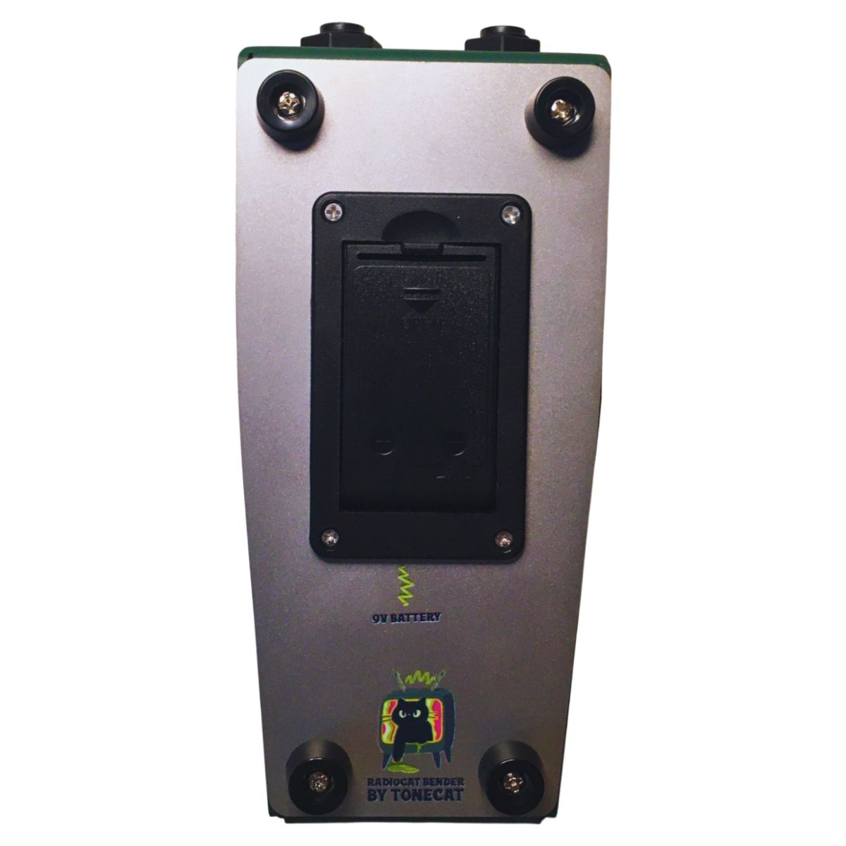 Rear battery port view of TONECAT RadioCat Fuzz Bender Pedal on white background