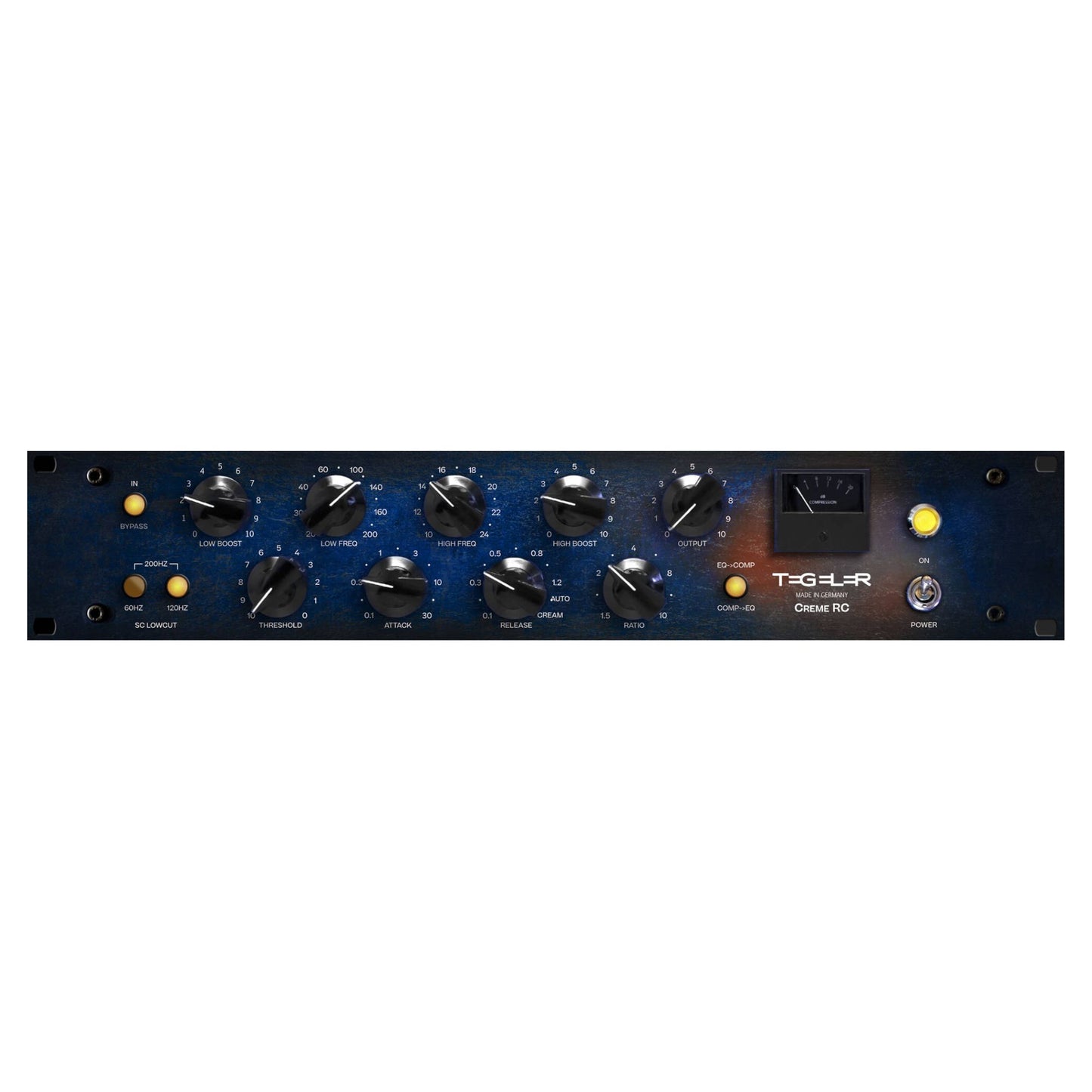 Front view of Tegeler Creme RC Bus Compressor and Mastering Equalizer on white background