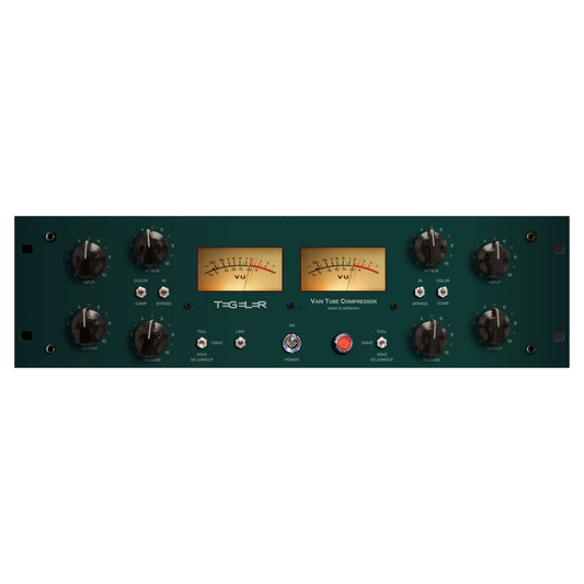 Front view of Tegeler Vari Tube Compressor Vari-Mu Mastering and Bus Compressor on white background