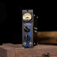 Angled view of Tegeler Vocal Leveler 500 500er Opto Compressor on Wooden crate
