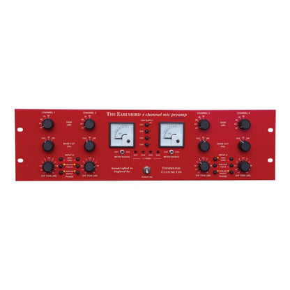 Front panel of red rackmount effect with white background