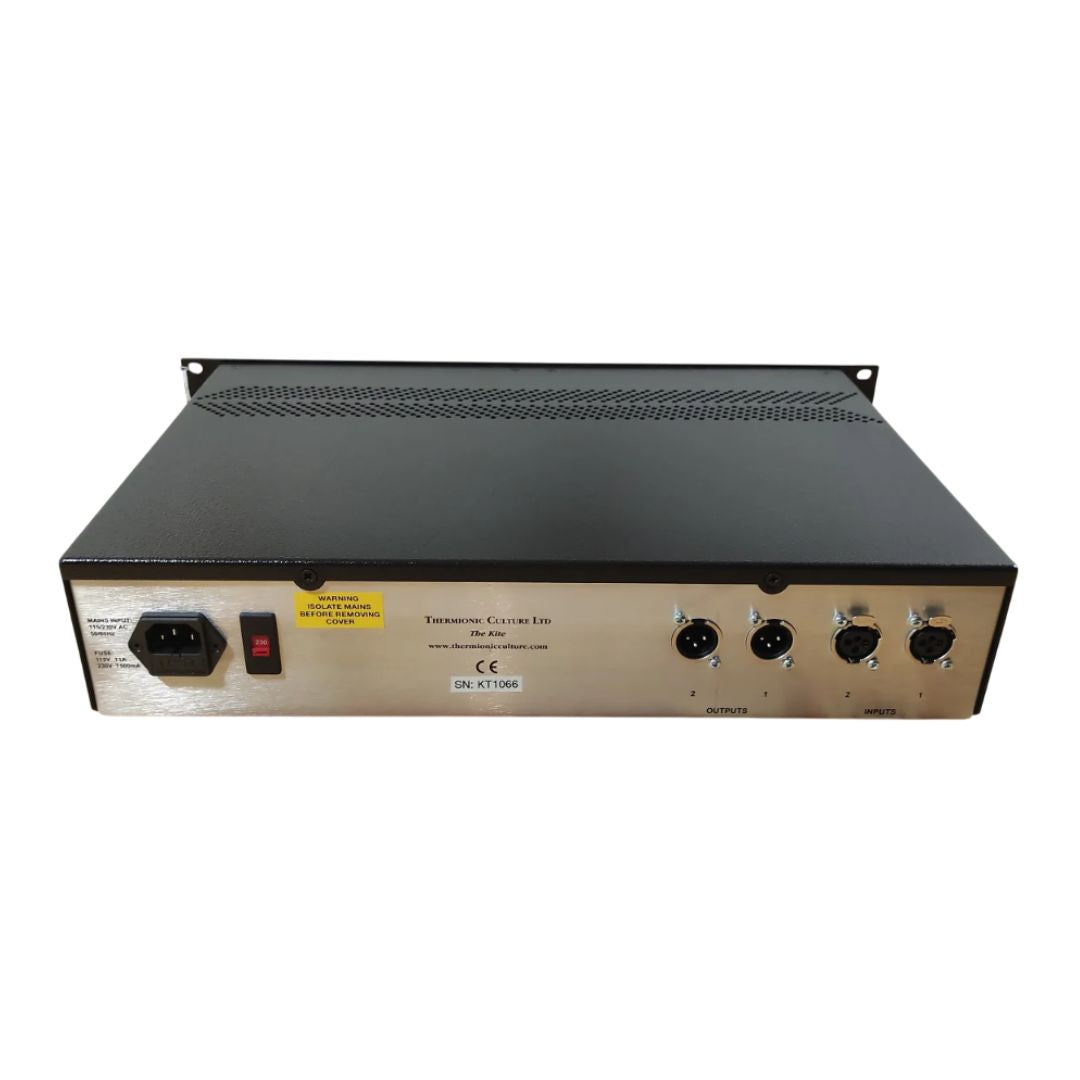 Rear view of rackmount effect exposing ports on white background