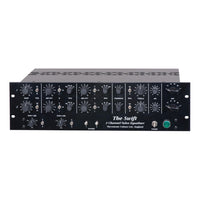 Front panel of black rackmount effect with multiple knobs on white background