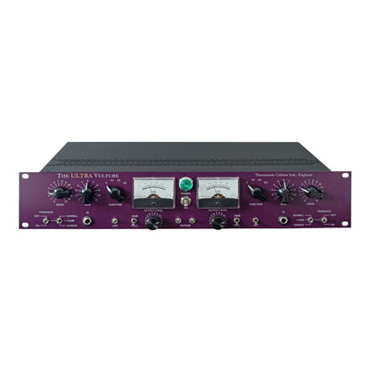 Front of rackmount effect with purple panel and white background