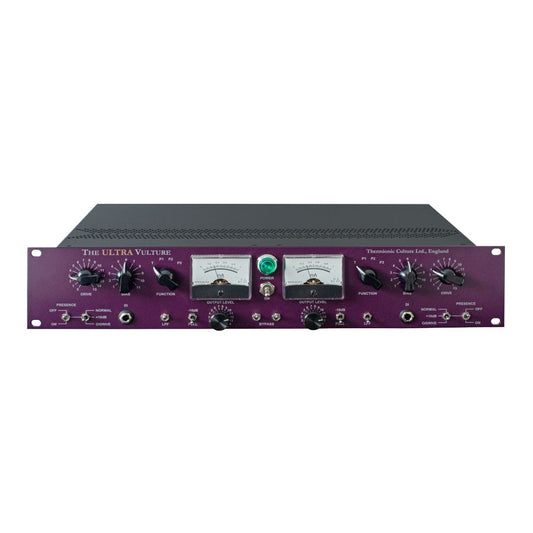 Front of rackmount effect with purple panel and white background