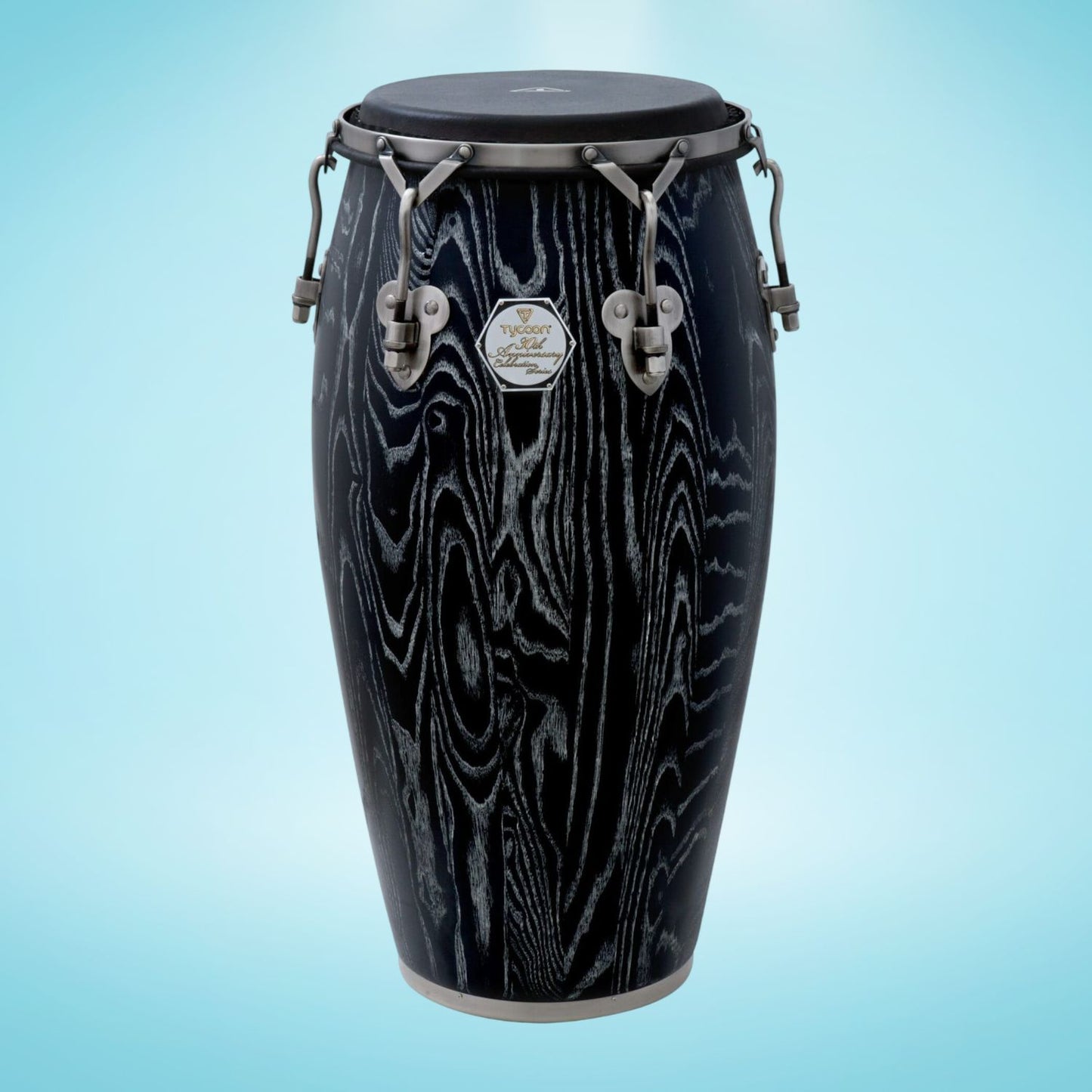 Front view of Tycoon 11 3/4“ 30th Anniversary Celebration Series Conga on blue background