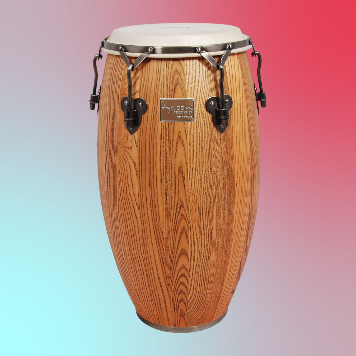 Front view of Tycoon 12 1/2“ Signature Grand Series Conga on blue and red gradient background