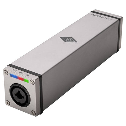 Angled view of Universal Audio Apollo e1x Remote-Controllable Unison Preamp on white background