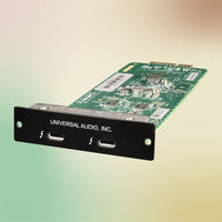 Angled view of Universal Audio Thunderbolt 3 Option Card on multicolored background