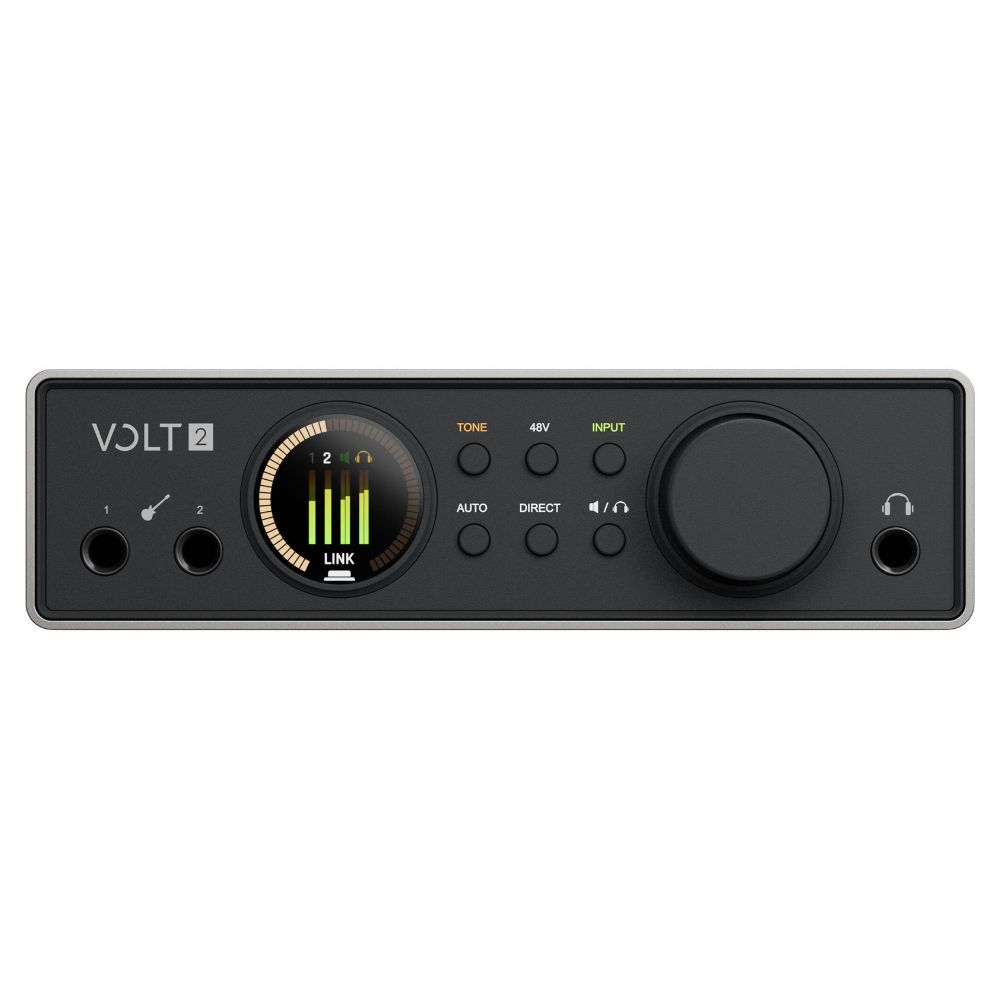 Front view of Universal Audio Volt 2 Gen 2 USB Audio Interface on white background