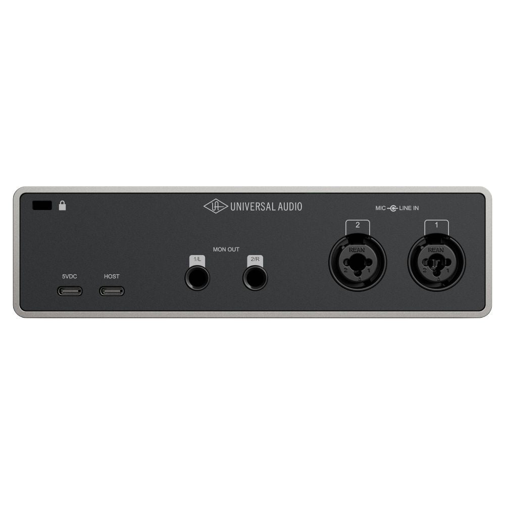 Rear ports view of Universal Audio Volt 2 Gen 2 USB Audio Interface on white background