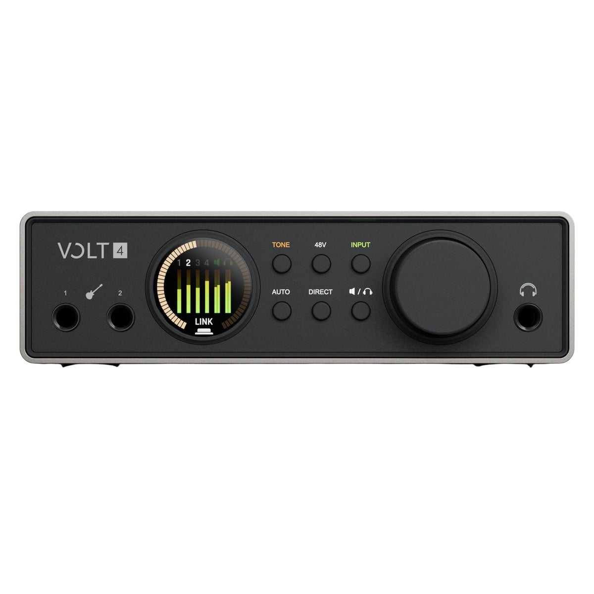 Front view of Universal Audio Volt 4 Gen 2 USB Audio Interface on white background