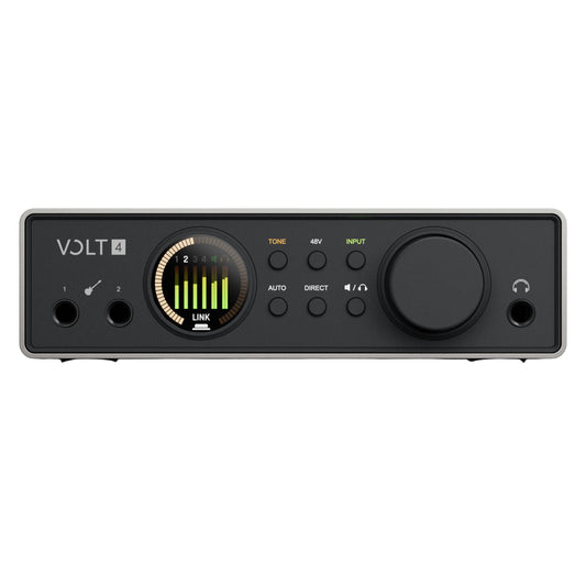 Front view of Universal Audio Volt 4 Gen 2 USB Audio Interface on white background