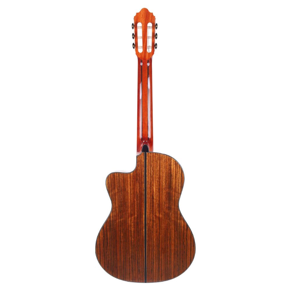 Rear view of Valencia VC774TCE 700 Series Classical Electric Guitar on white background