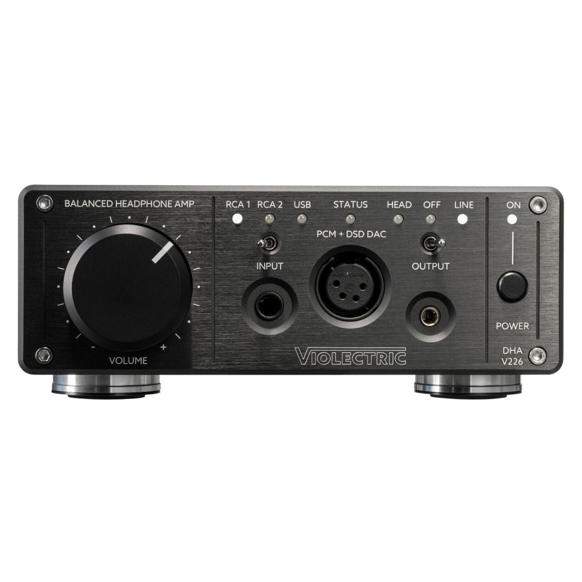 Front view of Violectric DHA V226 Headphone Amplifier on white background