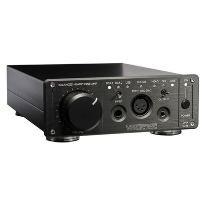 Angled view of Violectric DHA V226 Headphone Amplifier on white background