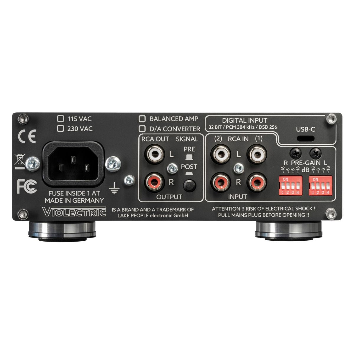 Rear ports view of Violectric DHA V226 Headphone Amplifier on white background