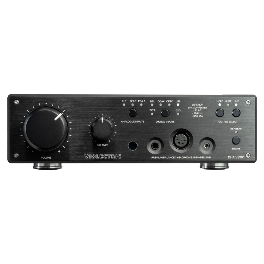 Front view of Violectric DHA V590² Headphone Amplifier on white background