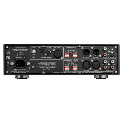 Rear ports view of Violectric DHA V590² Headphone Amplifier on white background