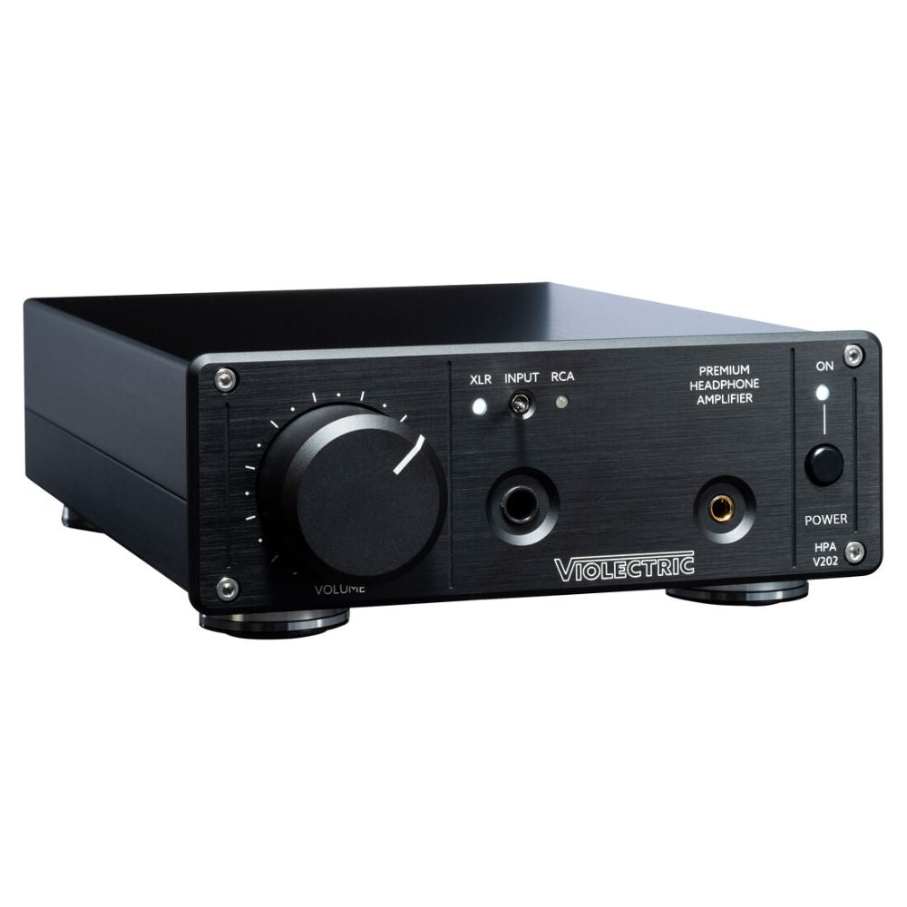Angled front view of Violectric HPA V202 Headphone Amplifier on white background