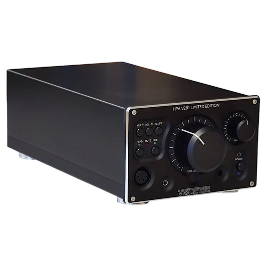 Angled front view of Violectric HPA V281 Headphone Amplifier on white background