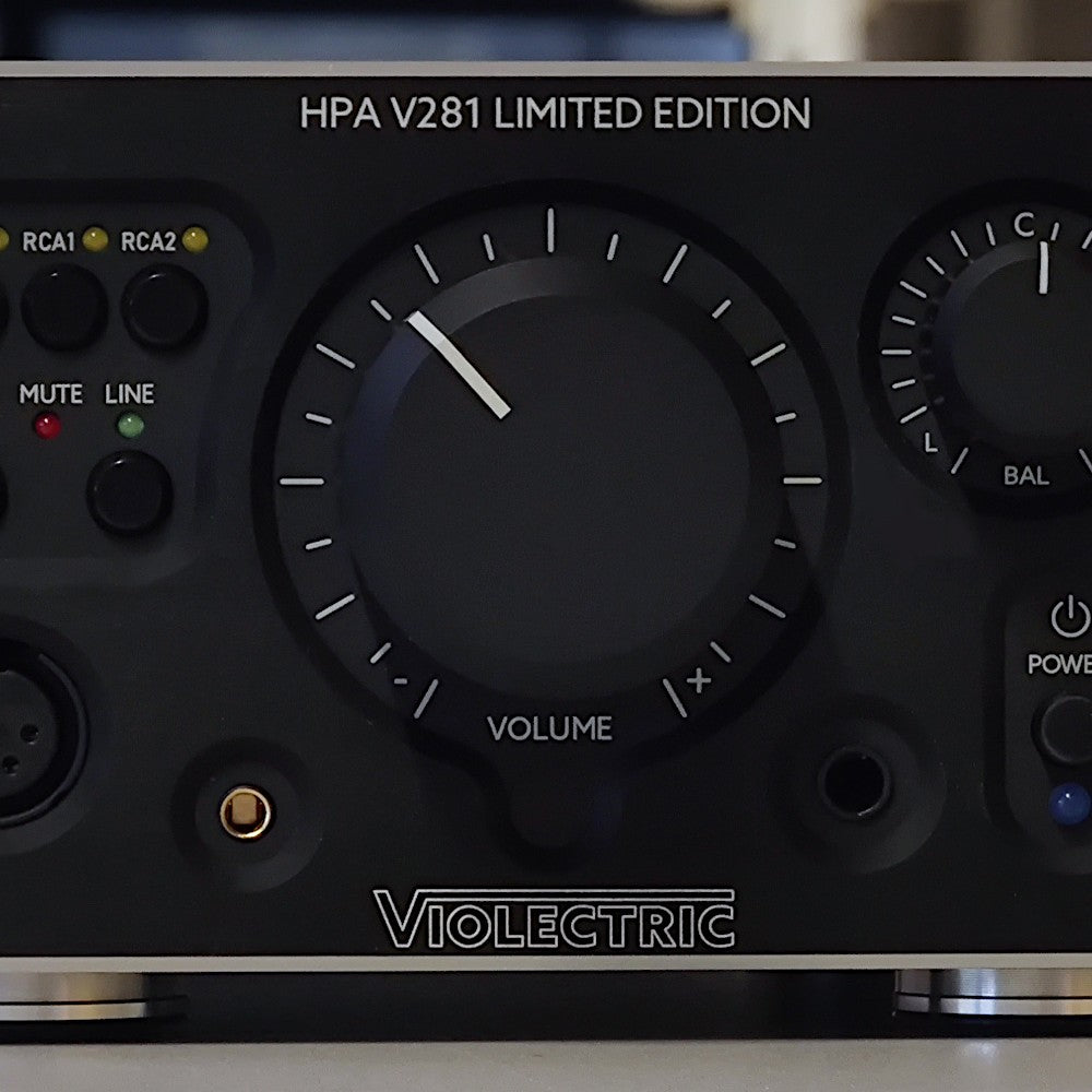 Close up front view of Violectric HPA V281 Headphone Amplifier in studio