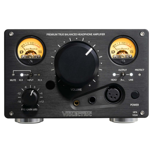 Front view of Violectric HPA V324 Headphone Amplifier on white background