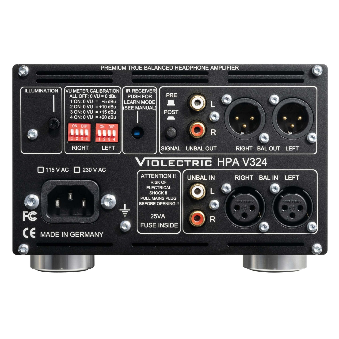 Rear ports view of Violectric HPA V324 Headphone Amplifier on white background