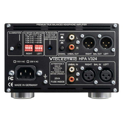 Rear ports view of Violectric HPA V324 Headphone Amplifier on white background