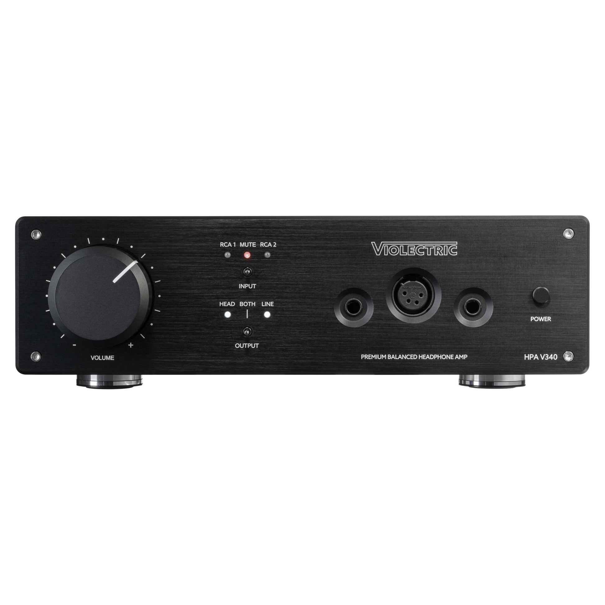 Front view of Violectric HPA V340 Headphone Amplifier on white background