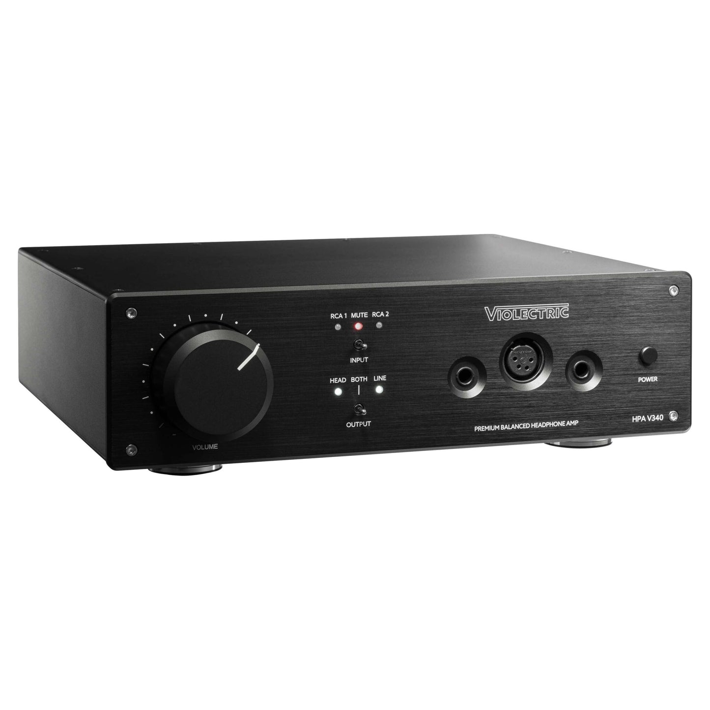 Angled view of Violectric HPA V340 Headphone Amplifier on white background