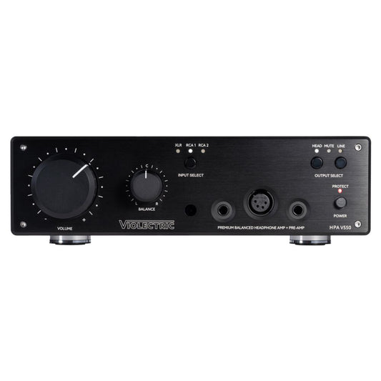 Front view of Violectric HPA V550 Headphone Amplifier on white background