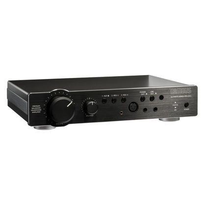 Angled view of Violectric Niimbus US 5 Headphone Amplifier on white background
