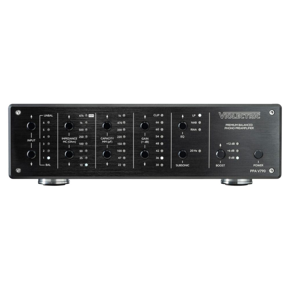 Front view of Violectric PPA V790 Phono Preamplifier on white background