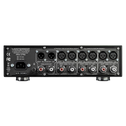 Rear ports view of Violectric PPA V790 Phono Preamplifier on white background