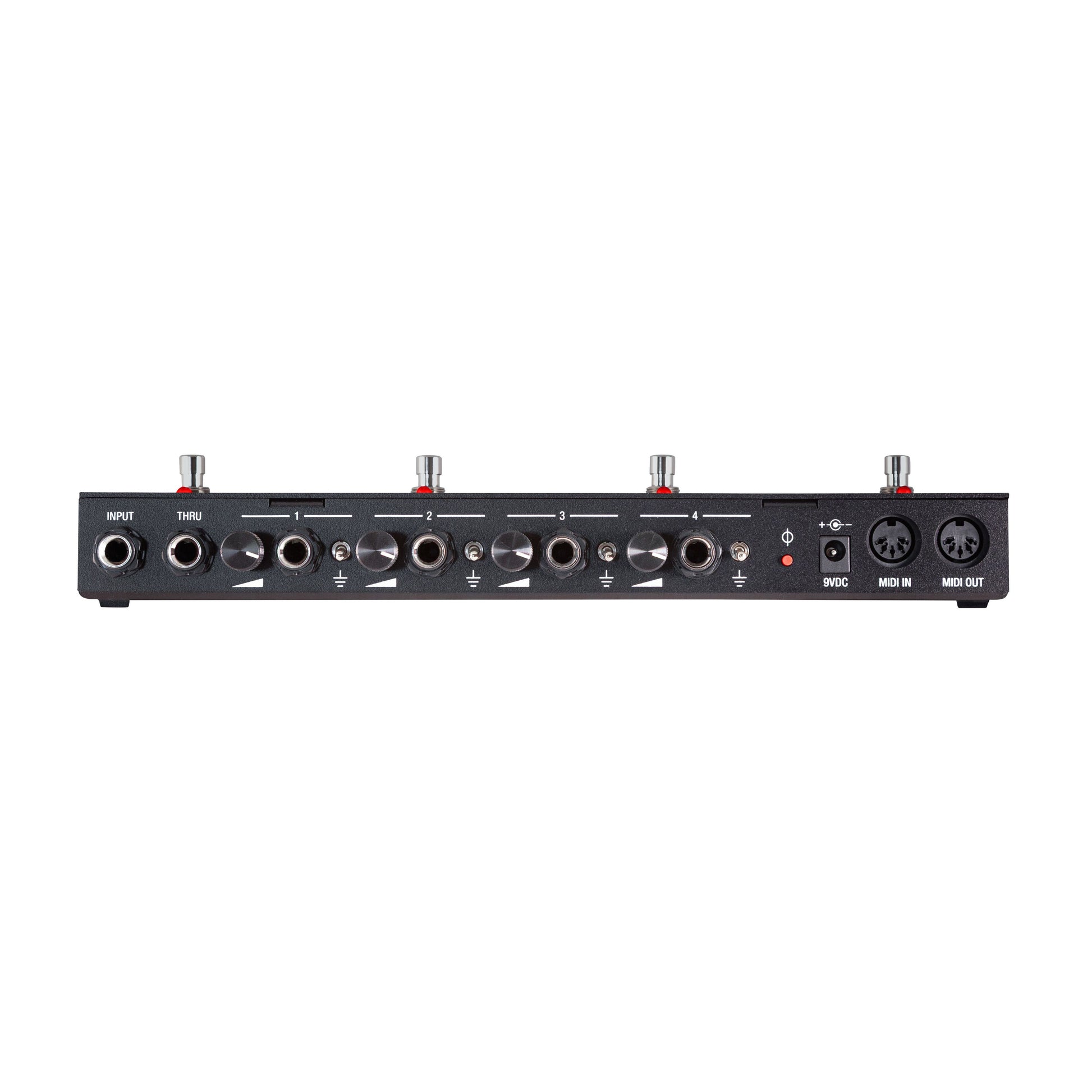 Top jacks view of Voodoo Lab Amp Selector PRO Switcher Pedal on white background